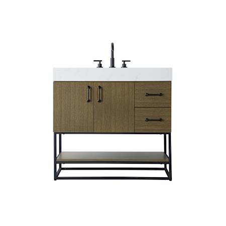 Elegant Lighting Caroline 36" Free Standing Single Basin Vanity Set with Cabinet and Engineered Stone Vanity Top Chestnut Brown