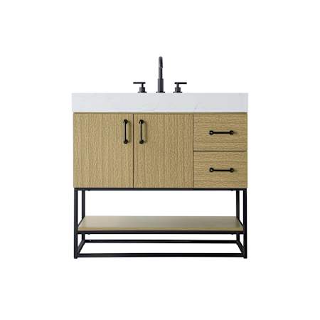 Elegant Lighting Caroline 36" Free Standing Single Basin Vanity Set with Cabinet and Engineered Stone Vanity Top Honey Brown