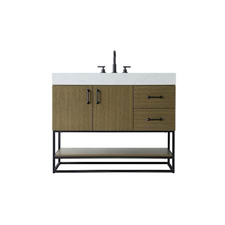 Elegant Lighting Caroline 42" Free Standing Single Basin Vanity Set with Cabinet and Engineered Stone Vanity Top Chestnut Brown