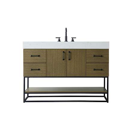 Elegant Lighting Caroline 48" Free Standing Single Basin Vanity Set with Cabinet and Engineered Stone Vanity Top Chestnut Brown