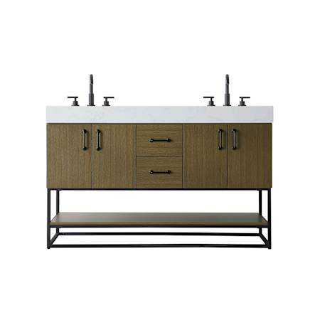 Elegant Lighting Caroline 54" Free Standing Double Basin Vanity Set with Cabinet and Engineered Stone Vanity Top Chestnut Brown