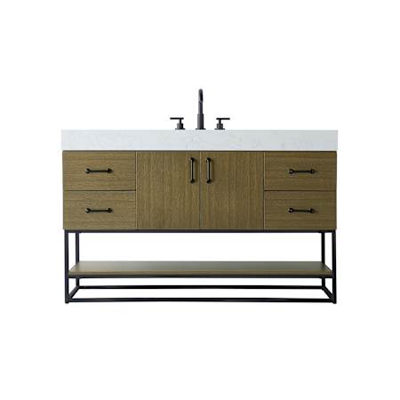 Elegant Lighting Caroline 54" Free Standing Single Basin Vanity Set with Cabinet and Engineered Stone Vanity Top Chestnut Brown