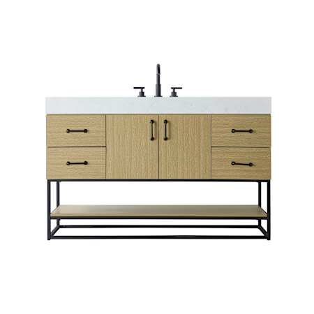 Elegant Lighting Caroline 54" Free Standing Single Basin Vanity Set with Cabinet and Engineered Stone Vanity Top Honey Brown