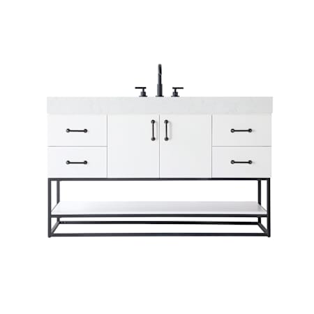 Elegant Lighting Caroline 54" Free Standing Single Basin Vanity Set with Cabinet and Engineered Stone Vanity Top White