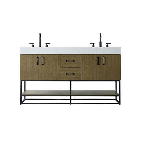 Elegant Lighting Caroline 60" Free Standing Double Basin Vanity Set with Cabinet and Engineered Stone Vanity Top Chestnut Brown