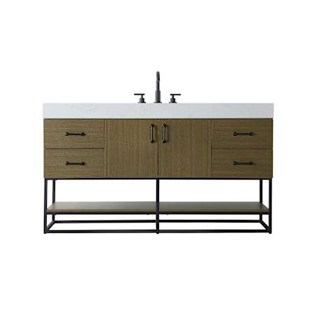 Elegant Lighting Caroline 60" Free Standing Single Basin Vanity Set with Cabinet and Engineered Stone Vanity Top Chestnut Brown