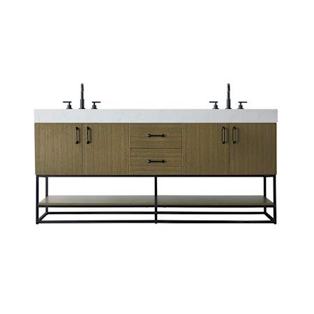 Elegant Lighting Caroline 72" Free Standing Double Basin Vanity Set with Cabinet and Engineered Stone Vanity Top Chestnut Brown