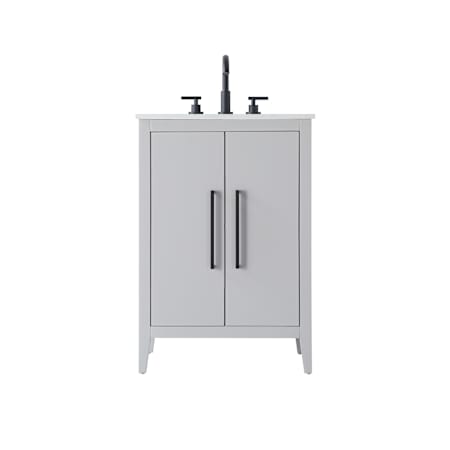 Elegant Lighting Millie 24" Free Standing Single Basin Vanity Set with Cabinet and Engineered Stone Vanity Top Gray