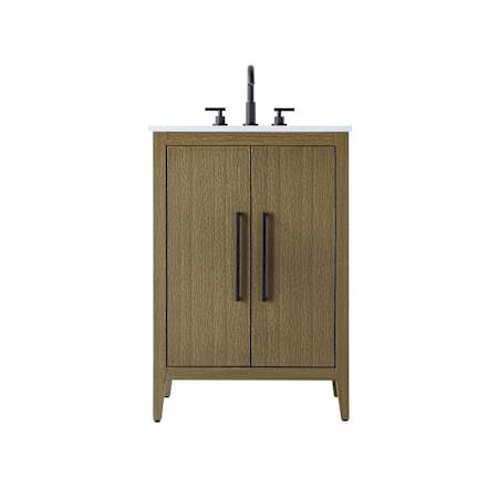 Elegant Lighting Millie 24" Free Standing Single Basin Vanity Set with Cabinet and Engineered Stone Vanity Top Chestnut Brown