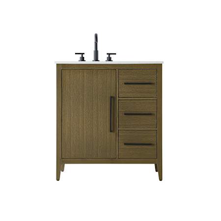 Elegant Lighting Millie 32" Free Standing Single Basin Vanity Set with Cabinet and Engineered Stone Vanity Top Chestnut Brown