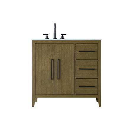 Elegant Lighting Millie 36" Free Standing Single Basin Vanity Set with Cabinet and Engineered Stone Vanity Top Chestnut Brown