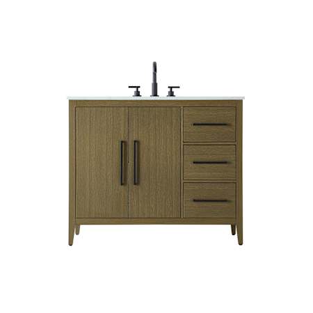 Elegant Lighting Millie 42" Free Standing Single Basin Vanity Set with Cabinet and Engineered Stone Vanity Top Chestnut Brown
