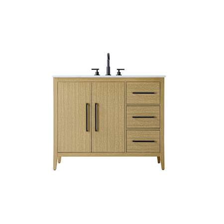 Elegant Lighting Millie 42" Free Standing Single Basin Vanity Set with Cabinet and Engineered Stone Vanity Top Honey Brown