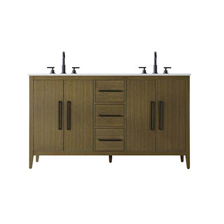 Elegant Lighting Millie 60" Free Standing Double Basin Vanity Set with Cabinet and Engineered Stone Vanity Top Chestnut Brown