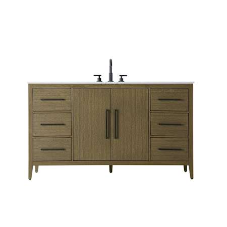 Elegant Lighting Millie 60" Free Standing Single Basin Vanity Set with Cabinet and Engineered Stone Vanity Top Chestnut Brown