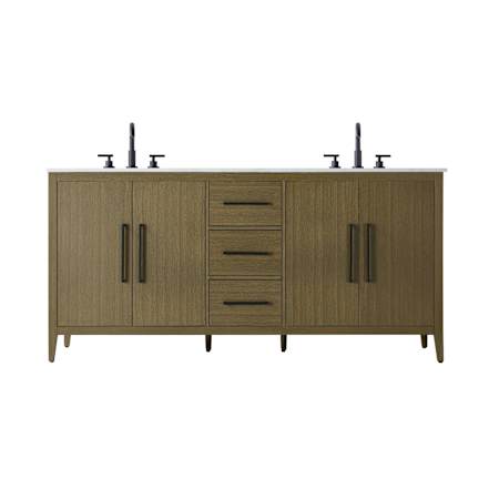 Elegant Lighting Millie 72" Free Standing Double Basin Vanity Set with Cabinet and Engineered Stone Vanity Top Chestnut Brown