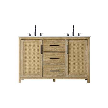 Elegant Lighting Alina 54" Free Standing Double Basin Vanity Set with Cabinet and Engineered Stone Vanity Top Linen Oak