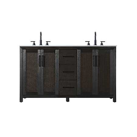 Elegant Lighting Alina 60" Free Standing Double Basin Vanity Set with Cabinet and Engineered Stone Vanity Top Chocolate Oak