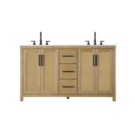 Elegant Lighting Alina 60" Free Standing Double Basin Vanity Set with Cabinet and Engineered Stone Vanity Top Linen Oak