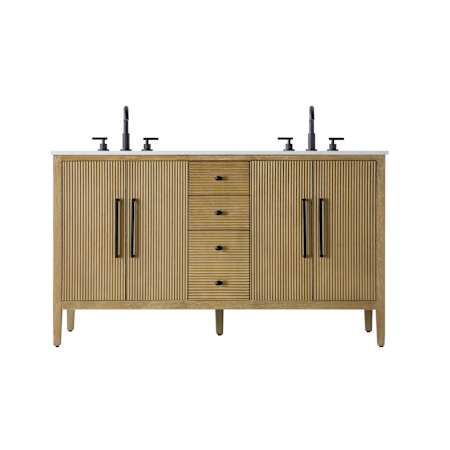 Elegant Lighting Blakely 60" Free Standing Double Basin Vanity Set with Cabinet and Engineered Stone Vanity Top Linen Oak