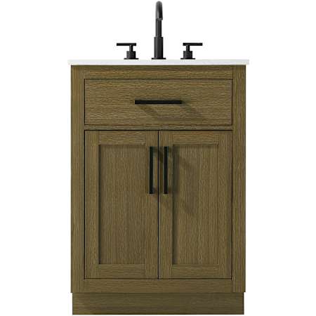 Elegant Lighting Alden 24" Free Standing Single Basin Vanity Set with Cabinet and Engineered Marble Vanity Top Chestnut Brown