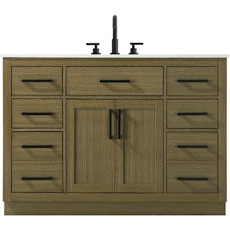 Elegant Lighting Alden 48" Free Standing Single Basin Vanity Set with Cabinet and Engineered Marble Vanity Top Chestnut Brown