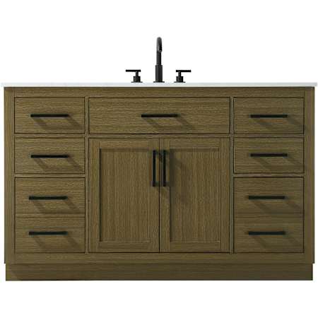 Elegant Lighting Alden 54" Free Standing Single Basin Vanity Set with Cabinet and Engineered Marble Vanity Top Chestnut Brown