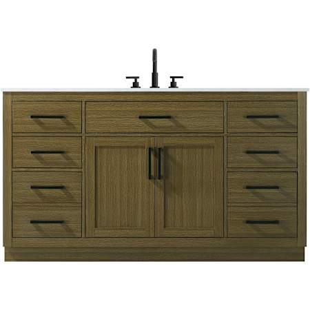 Elegant Lighting Alden 60" Free Standing Single Basin Vanity Set with Cabinet and Engineered Marble Vanity Top Chestnut Brown