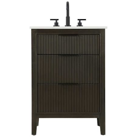 Elegant Lighting Langston 24" Free Standing Single Basin Vanity Set with Cabinet and Engineered Stone Vanity Top Chocolate Oak