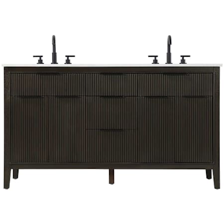 Elegant Lighting Langston 60" Free Standing Double Basin Vanity Set with Cabinet and Engineered Stone Vanity Top Chocolate Oak