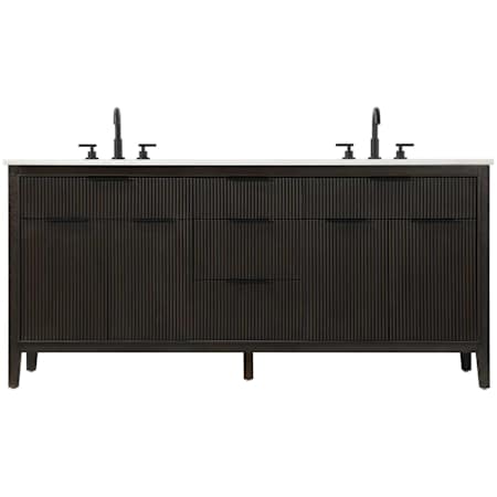 Elegant Lighting Langston 72" Free Standing Double Basin Vanity Set with Cabinet and Engineered Stone Vanity Top Chocolate Oak