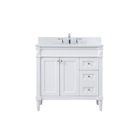 Elegant Lighting Bennett 36" Free Standing Single Basin Vanity Set with Cabinet, Engineered Marble Vanity Top, and Backsplash White