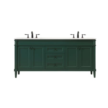 Elegant Lighting Bennett 72" Free Standing Double Basin Vanity Set with Cabinet and Engineered Marble Vanity Top Green