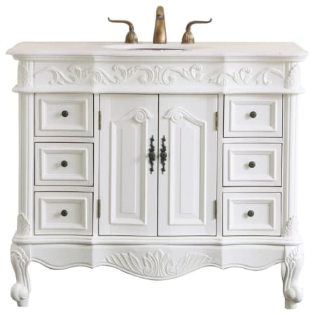 Elegant Lighting Oakland 42" Free Standing Single Basin Vanity Set with Cabinet and Marble Vanity Top Antique White