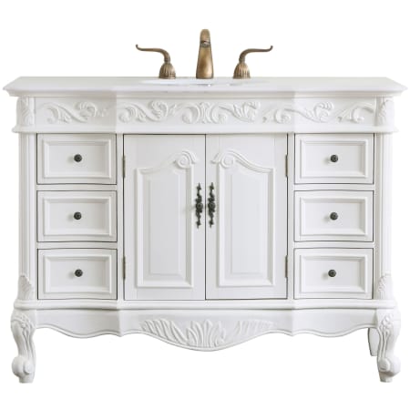 Elegant Lighting Oakland 48" Free Standing Single Basin Vanity Set with Cabinet and Quartz Vanity Top Antique White
