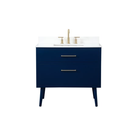 Elegant Lighting Boise 36" Free Standing Single Basin Vanity Set with Cabinet, Engineered Marble Vanity Top, and Backsplash Blue