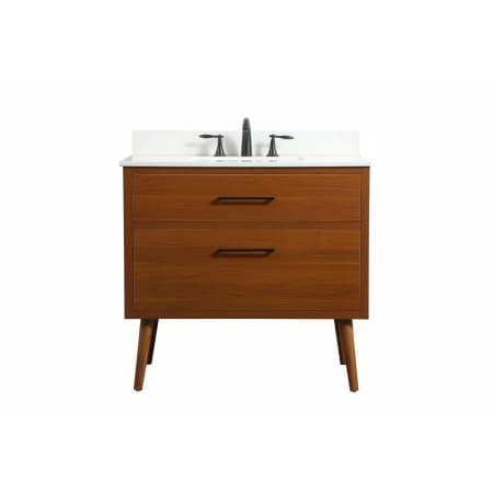 Elegant Lighting Boise 36" Free Standing Single Basin Vanity Set with Cabinet, Engineered Marble Vanity Top, and Backsplash Teak