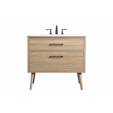 Elegant Lighting Mamaea 36" Free Standing Single Basin Vanity Set with Cabinet and Engineered Marble Vanity Top Mango Wood