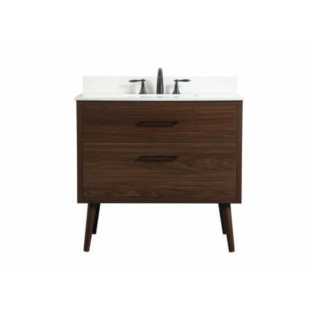 Elegant Lighting Boise 36" Free Standing Single Basin Vanity Set with Cabinet, Engineered Marble Vanity Top, and Backsplash Walnut