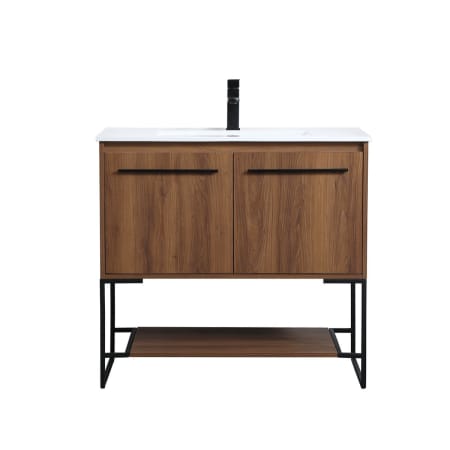 Elegant Lighting Gerard 36" Free Standing Single Basin Vanity Set with Cabinet and Resin Vanity Top Walnut Brown