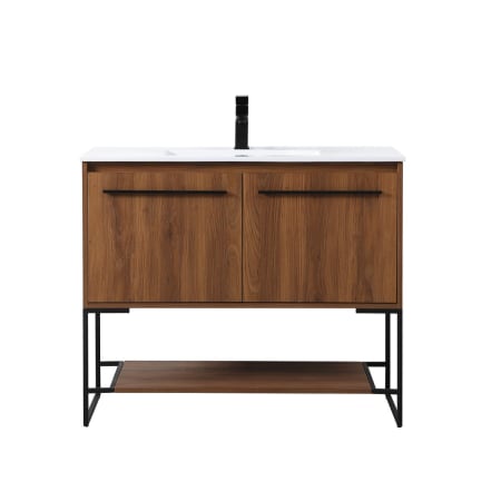 Elegant Lighting Gerard 40" Free Standing Single Basin Vanity Set with Cabinet and Resin Vanity Top Walnut Brown