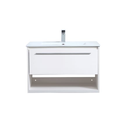 Elegant Lighting Kasper 30" Wall Mounted Single Basin Vanity Set with Cabinet and Resin Vanity Top White