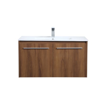 Elegant Lighting Rasina 36" Wall Mounted Single Basin Vanity Set with Cabinet and Resin Vanity Top Walnut Brown