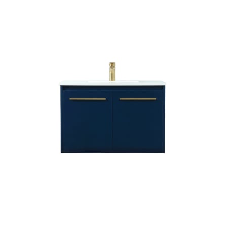 Elegant Lighting Penn 30" Wall Mounted Single Basin Vanity Set with Cabinet and Engineered Marble Vanity Top Blue