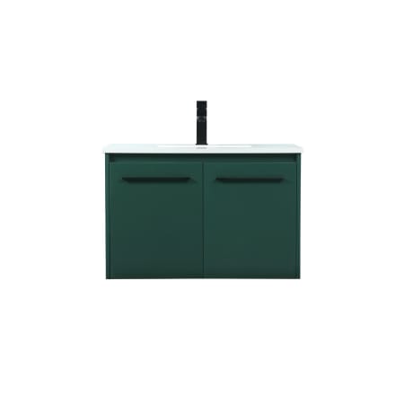 Elegant Lighting Penn 30" Wall Mounted Single Basin Vanity Set with Cabinet and Engineered Marble Vanity Top Green