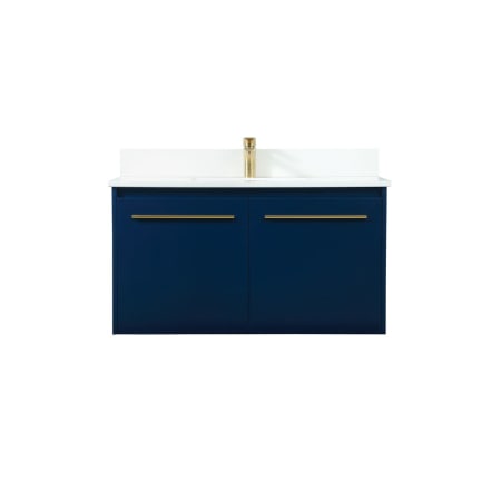 Elegant Lighting Penn 36" Wall Mounted Single Basin Vanity Set with Cabinet, Engineered Marble Vanity Top, and Backsplash Blue