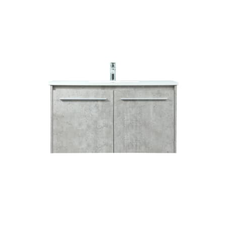 Elegant Lighting Penn 36" Wall Mounted Single Basin Vanity Set with Cabinet and Engineered Marble Vanity Top Concrete Grey