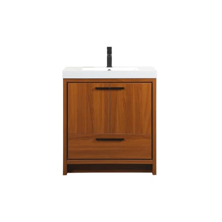 Elegant Lighting Wyatt 30" Free Standing Single Basin Vanity Set with Cabinet and Resin Vanity Top Teak