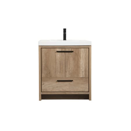Elegant Lighting Wyatt 30" Free Standing Single Basin Vanity Set with Cabinet and Resin Vanity Top Natural Oak