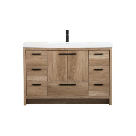 Elegant Lighting Wyatt 48" Free Standing Single Basin Vanity Set with Cabinet and Resin Vanity Top Natural Oak